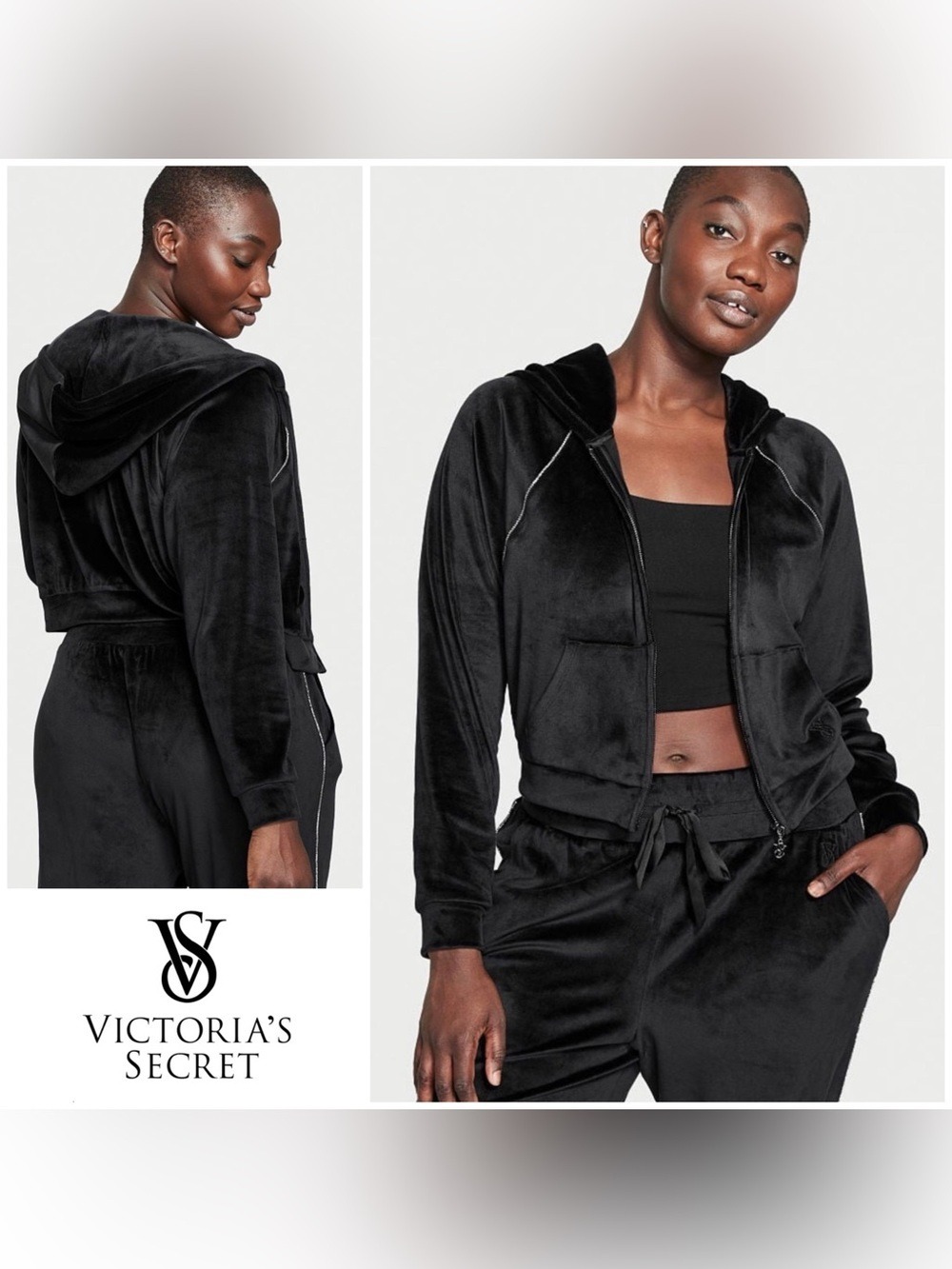 Victoria’s Secret Black Velour Zip Hoodie